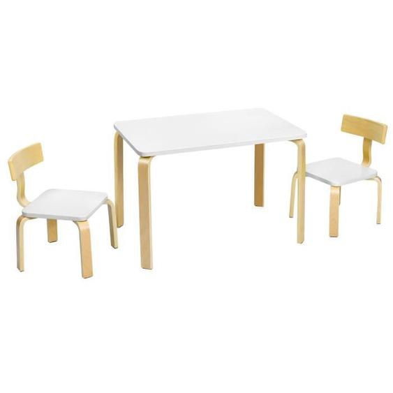 DREAMADE Ensemble Table et 2 Chaises pour Enfant, Mobilier en Bois Massif avec une Bonne Protection, Idéal à l’Intérieur, Blanc