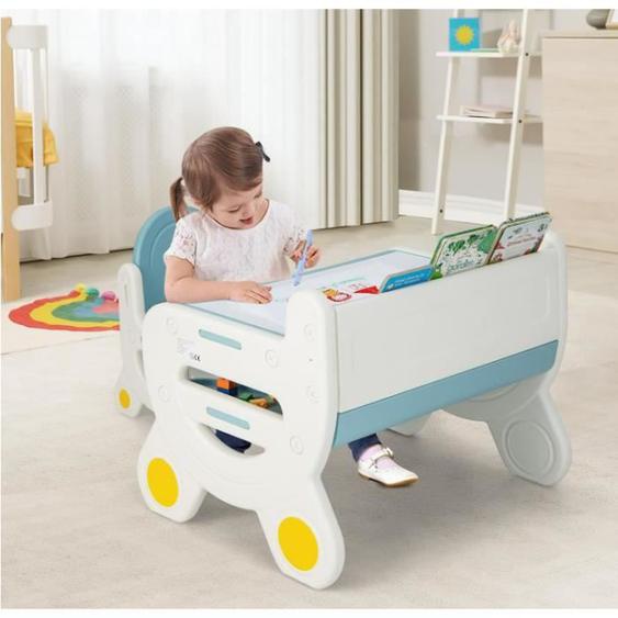 DREAMADE Ensemble Table et Chaise pour Enfants avec Plateau Effaçable, Stylos Aquarelle et Gomme pour Dessiner, Lire, 3-8 Ans, Bleu