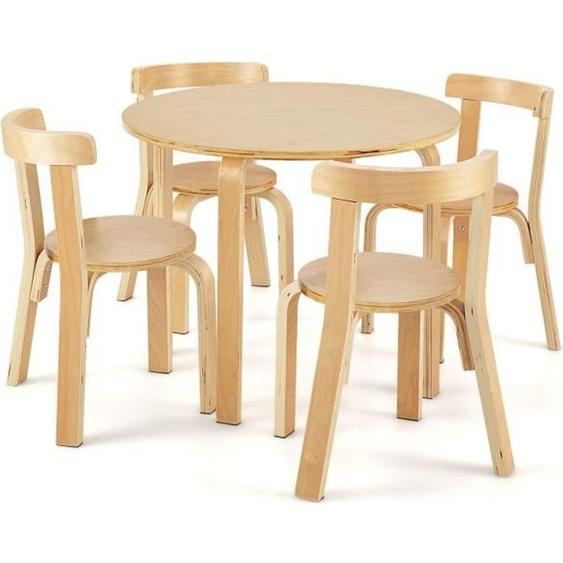 DREAMADE Table dEnfant Ronde avec 4 Chaises pour Enfants 4 Ans+, Style Scandinave, Meubles pour Jouer, Dessiner, Lire, Naturel