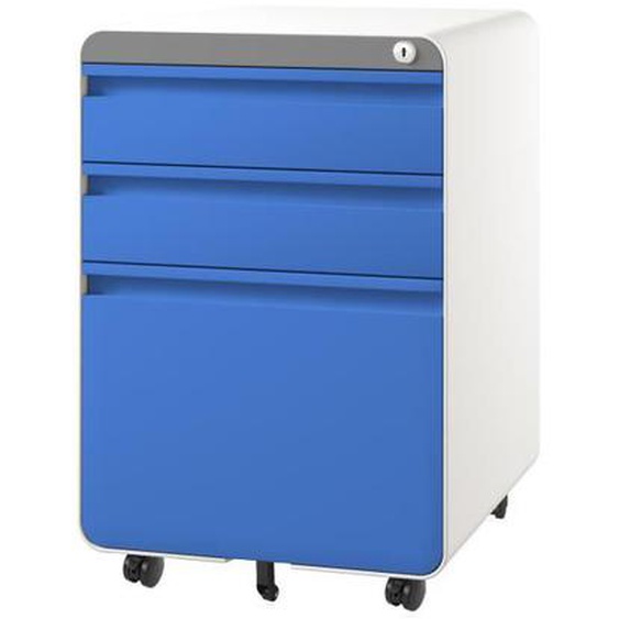 Dripex Caisson de Bureau à Roulette, 3 Tiroirs Rangement Dossier,Meuble Armoire de Bureau 5 Roues 40*45*60 cm (Bleu)