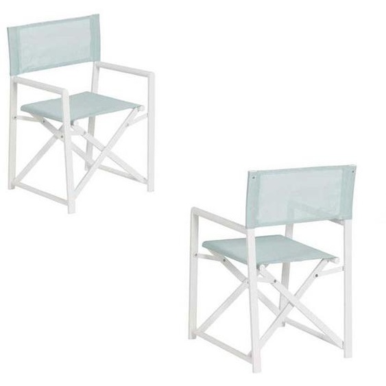 Duo de fauteuil de jardin aluminium Blanc/Vert deau - DIRLO - L 56 x l 53 x H 84 cm