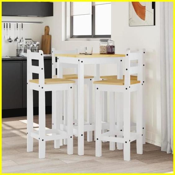 DXBK Ensemble de bar 5 pcs Blanc Bois de pin massif 3217071