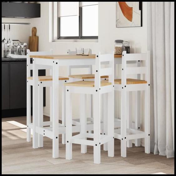 DXBK Ensemble de bar 5 pcs Blanc Bois de pin massif 3217074