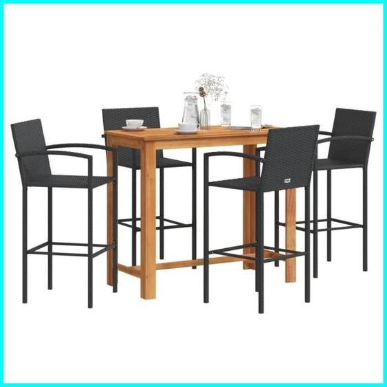 DXBK Ensemble de bar de jardin 5 pcs noir bois massif acacia rotin 3295289