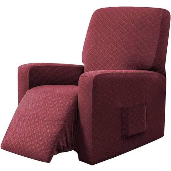 Elastique Housse de Fauteuil, Housse de Fauteuil à Oreilles Tissu Doux Polyester Protecteur pour Chaise Canapé - Vin Rouge