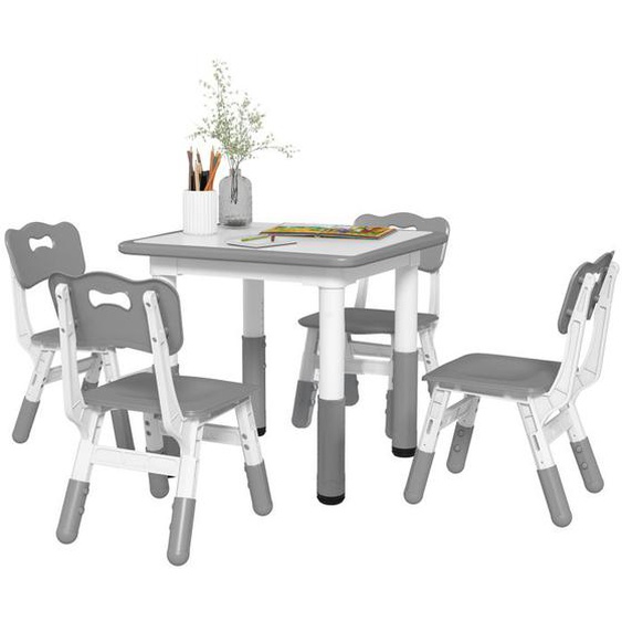 Ensemble 1 table et 4 chaises pour enfants AIYAPLAY hauteur réglable, set de 5 pièces, salle de jeux, la chambre denfant, gris