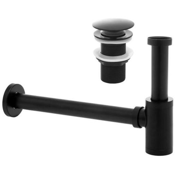 Ensemble bouchon et siphon pour lavabo sans trop-plein noir - Yoka