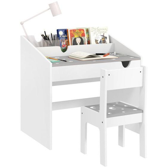 Ensemble Bureau et chaise pour enfants - AIYAPLAY - rangement - tiroir coulissant - 3-6 ans - motif étoilé - Gris