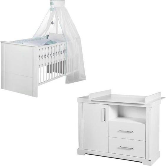 Ensemble Chambre Bébé ROBA Duo Maxi - Lit 70x140 cm + Grande Commode à Langer - Blanc