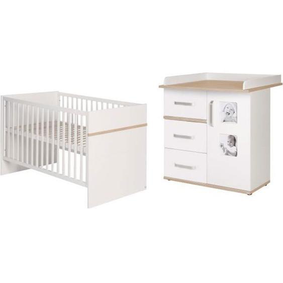 Ensemble Chambre Bébé ROBA Duo Pia - Lit 70x140 + Commode à langer - Blanc/chêne San Remo