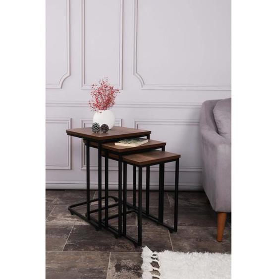 Ensemble de 3 tables basses gigognes Iton Métal Noir et Bois foncé