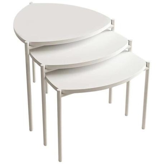 Ensemble de 3 tables basses gigognes trépied Myrtle Métal et Bois Blanc