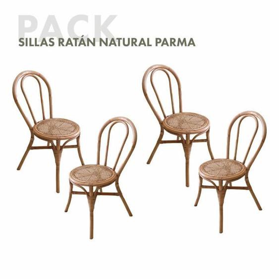 Ensemble de 4 Chaises de Jardin Chillvert Parma 40x52x90 cm Fabriquées en Rotin Naturel Résistant Couleur Marron Style Boho Chic