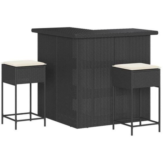 Ensemble de bar de jardin 3 pcs avec coussins noir poly rotin -BK3261502 (PLA)