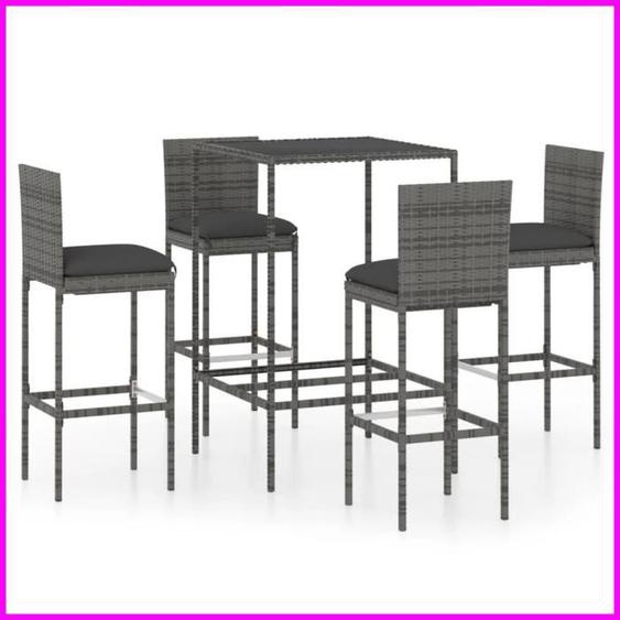 Ensemble de bar de jardin 5 pcs et coussins Résine tressée Gris -BK3064831 (PLA)