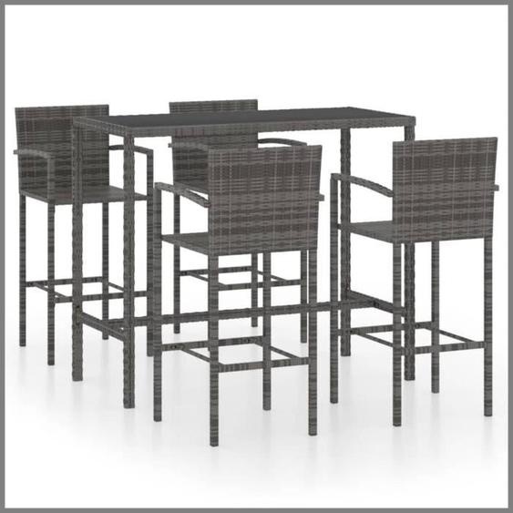 Ensemble de bar de jardin 5 pcs Résine tressée Gris -BK3064844 (PLA)