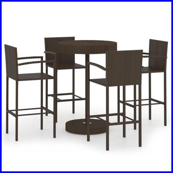 Ensemble de bar de jardin 5 pcs Résine tressée Marron - ASHATA - BK3064771 - Salon - Rond - Adulte