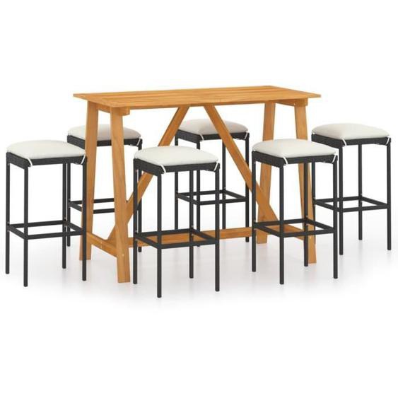 Ensemble de bar de jardin avec coussins 7 pcs Noir - Maison