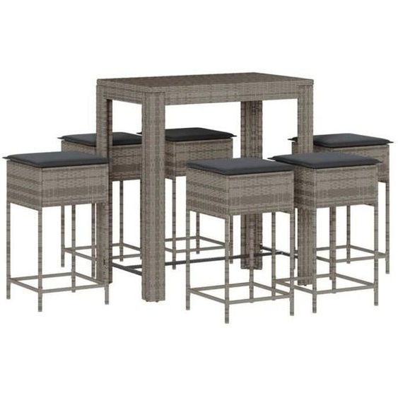 Ensemble de bar de jardin en poly rotin gris - Design contemporain