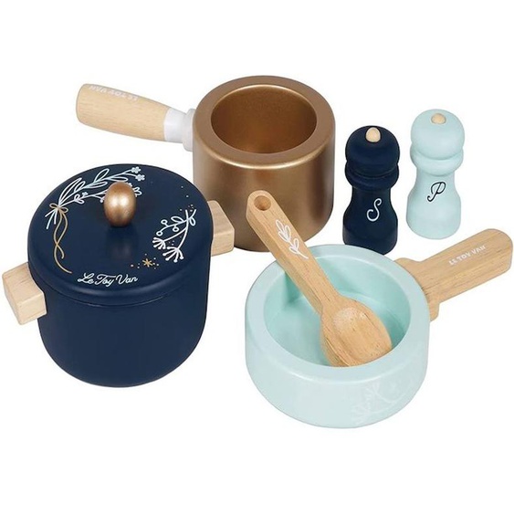 Ensemble De Casseroles En Bois Peint - Toy Van - Dimensions 32x63 Cm - Jouet En Bois Bleu