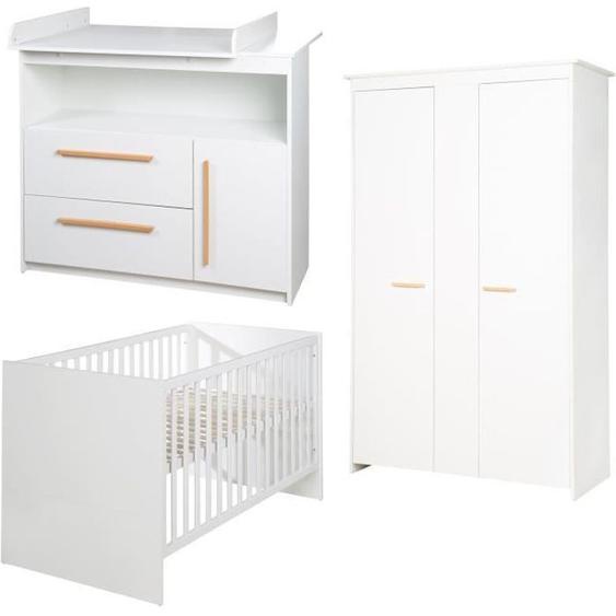 Ensemble de chambre bébé ROBA Lilo - Lit évolutif 70x140 cm, commode à langer et armoire 2 portes - Blanc