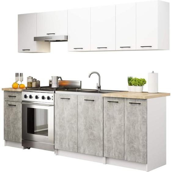 Ensemble De Cuisine AKORD OLIWIA Blanc 240 cm 11 portes 1 tiroir façade Béton 240x46x203 cm