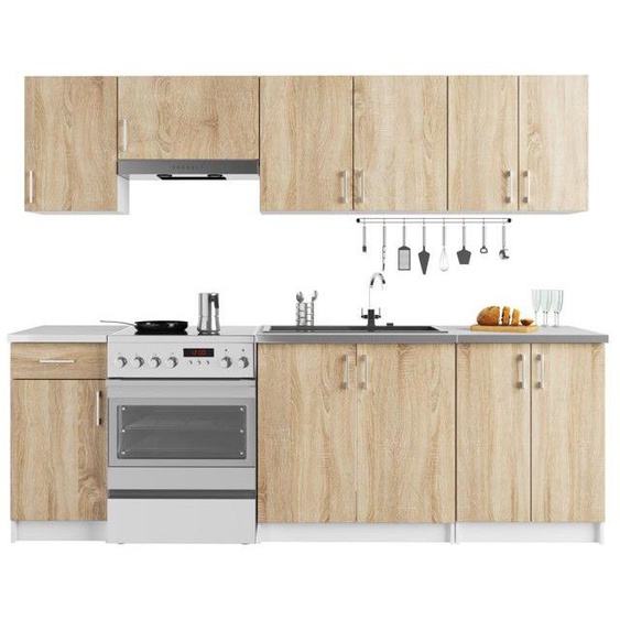 Ensemble De Meubles De Cuisine AKORD LIMA Blanc 240 cm 11 portes 1 tiroir façade Chêne Sonoma 240 x 44,5 x 203 cm