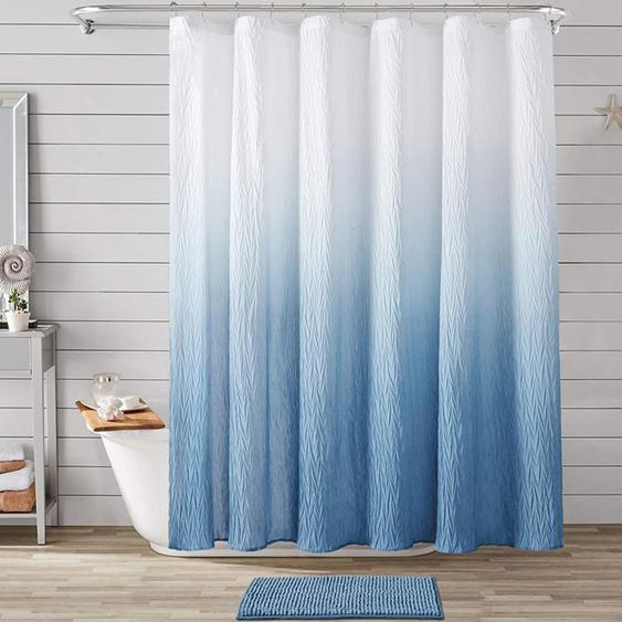 Ensemble de rideau de douche avec tapis et crochets, rideau de douche en tissu dégradé imperméable texturé pour salle de bain, 72x7