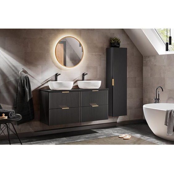 Bobochic - Ensemble de salle de bain 120 cm HILONA noir avec colonne et vasques à poser