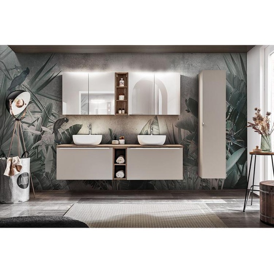 Bobochic - Ensemble de salle de bain 180 cm FANNY avec colonne et armoires murales 80cm avec miroirs Taupe