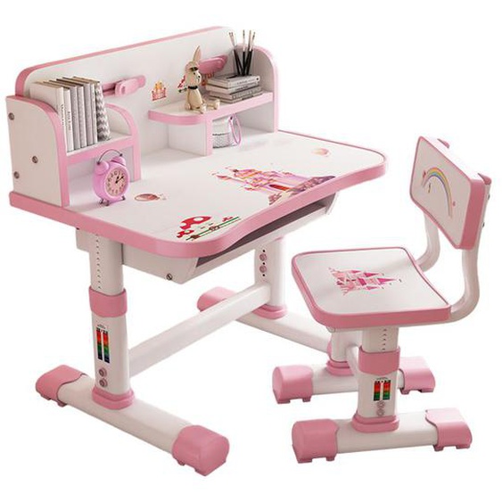 Ensemble de table pour enfants,Chaise de bureau réglablepour enfants détude,Table dactivités ROSE à motif de château Rose