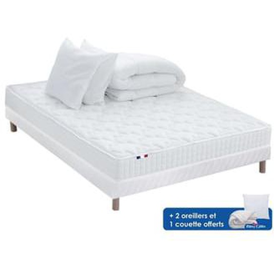 Ensemble matelas mémoire de forme + sommier + oreiller + couette - fabrication 100% française - matelas bi-confort