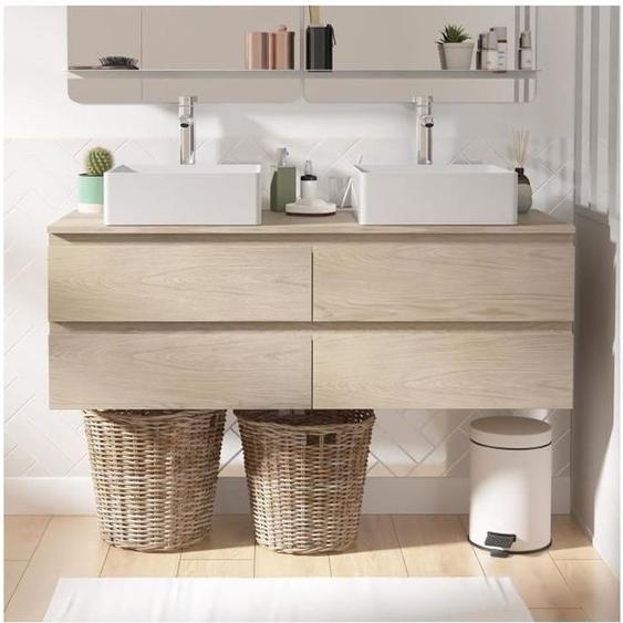 Ensemble meuble double vasque décor chêne 120 cm + 2 vasques SORRENTO