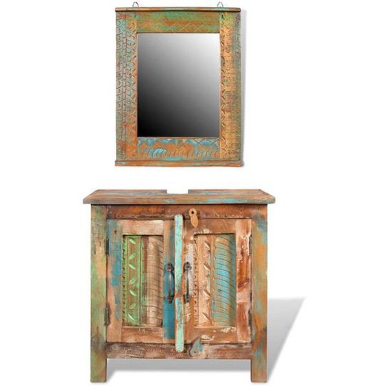 Ensemble Meuble Sous Vasque Et Miroir En Bois Massif Recyclé