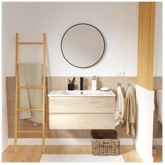 Ensemble meubles de salle de bain 3 pièces 80cm décor chêne SORRENTO 47 cm Bois Clair