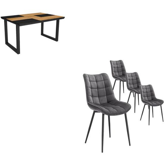 Ensemble Meubles, Table À Manger, 140, Chêne Et Noir, Style Industriel, Lot De 4 Chaises De Salle À Manger, Chaise Tapissée