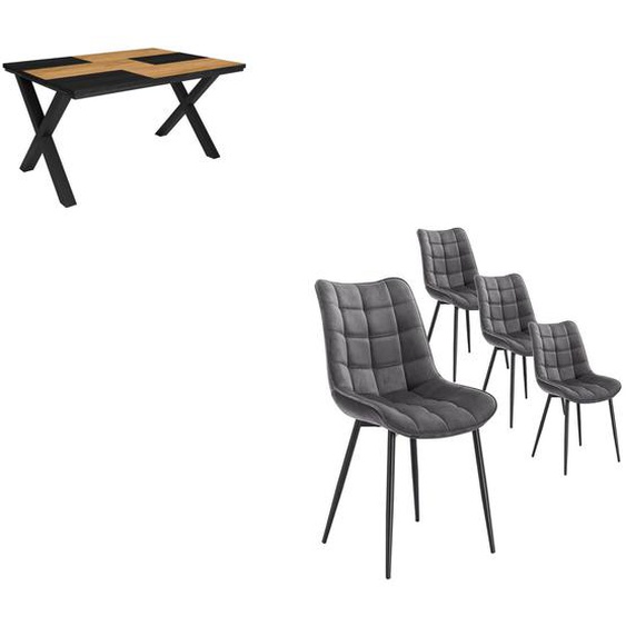 Ensemble Meubles, Table À Manger, 140, Chêne Et Noir, Style Industriel, Lot De 4 Chaises De Salle À Manger, Chaise Tapissée