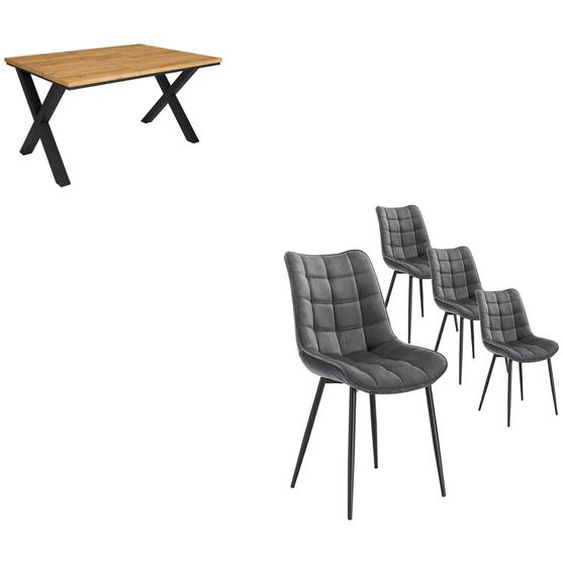 Ensemble Meubles, Table À Manger, 140, Chêne, Style Industriel, Lot De 4 Chaises De Salle À Manger, Chaise Tapissée