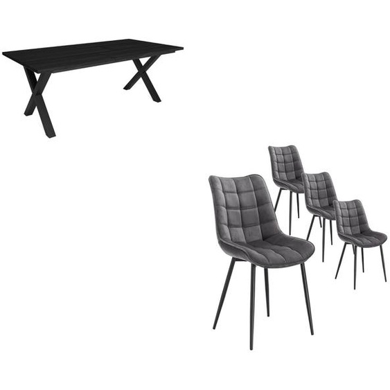 Ensemble Meubles, Table À Manger, 200, Noir, Style Industriel, Table À Manger, Lot De 4 Chaises De Salle À Manger, Chaise Tapissée