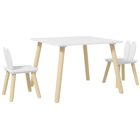 Ensemble table et 2 chaises enfant - AIYAPLAY - design scandinave motif oreille de lapin bois pin blanc