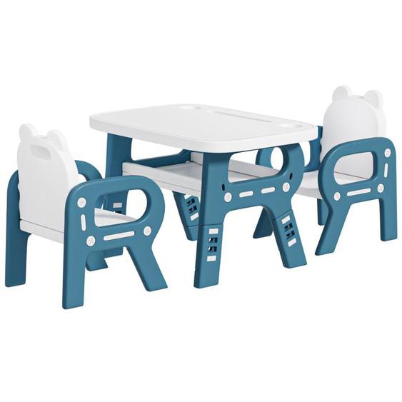 Ensemble Table et 2 Chaises pour Enfants - CREMLANK - Table à manger - avec grande étagère de rangement intégrée - BLUE -