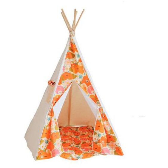 Ensemble Tipi Et Tapis Enfant Moi Mili pique-nique Avec Les Fleurs - Pique-nique Avec Les Fleurs - Tu Orange