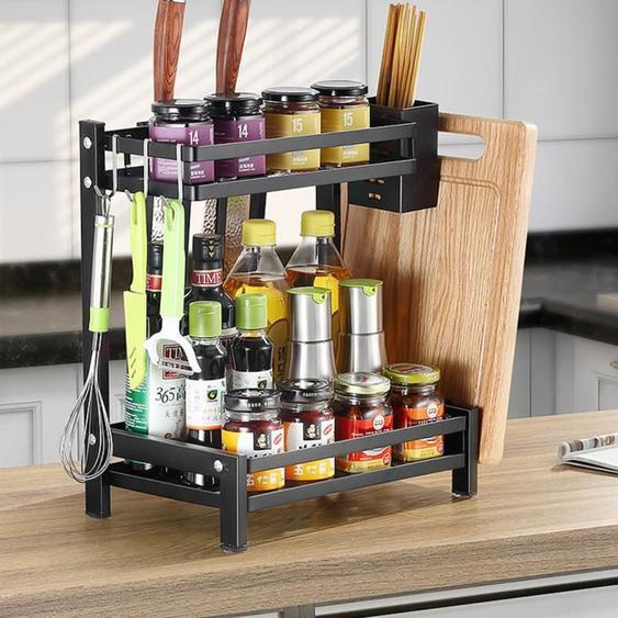 Etagère à épice 2 Niveaux - Porte-Epices - Étagère de Rangement pour Cuisine Noir