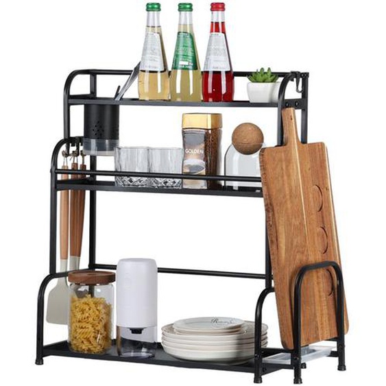 Étagère à Épices avec 2 Niveaux Rangement Épices Cuisine pour Comptoir de Cuisine en Acier Inoxydable,(57x20x55cm,Noir)