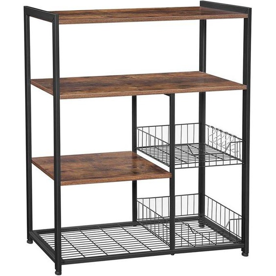 etagere cuisine rangement four micro onde style industriel marron et noir