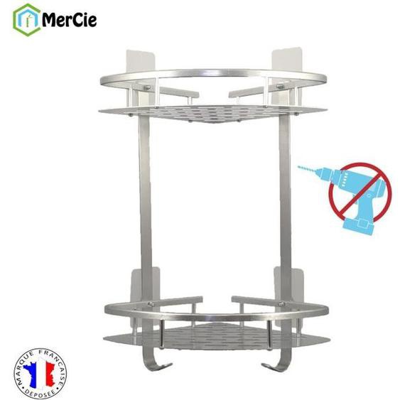 Etagère dangle de Douche ou Salle de Bain 2 Niveaux en Aluminium (ANTIROUILLE) avec Montage sans PERCAGE/Forage. Serviteur douche