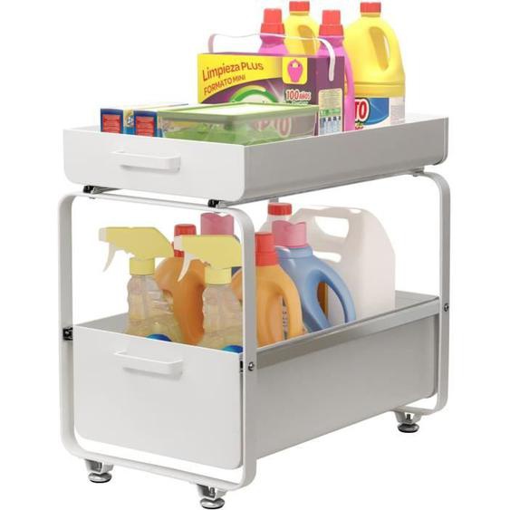 Étagère de Rangement Sous évier - OHMG - pour Cuisine Armoire Salle de Bain - 2 Niveaux - Blanc