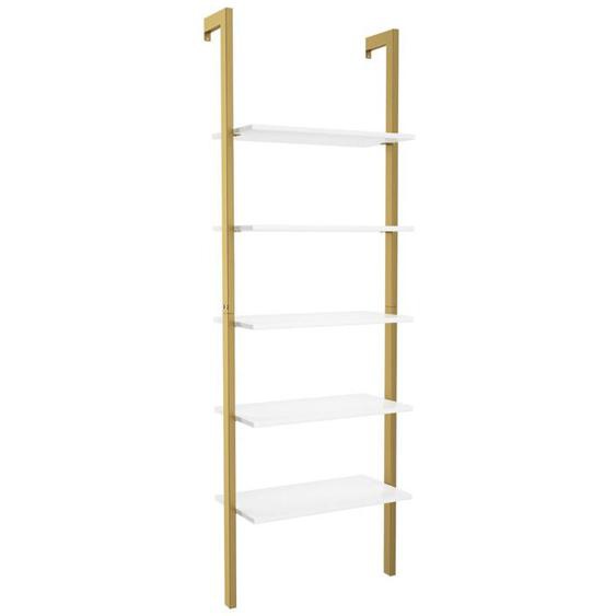 Etagere echelle en MDF avec 5 niveaux etagere de rangement or et blanc