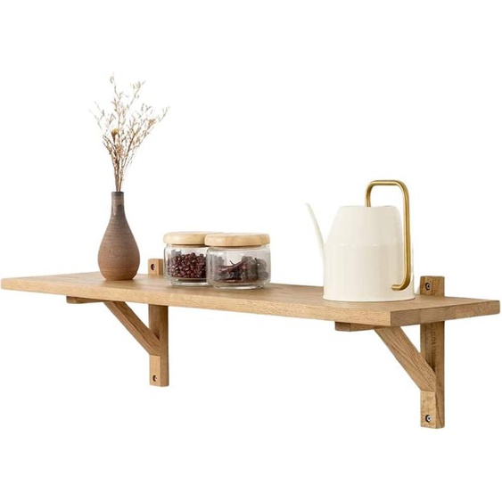 Étagère Flottante En Bois De Chêne Massif Rustique Avec 2 Supports De Fixation Triangulaires Pour Chambre À Coucher, Salon, Cuisine, Bureau, Ferme, Étagère De Rangement