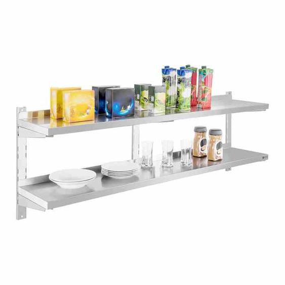 Étagère murale double Inox 2 plateaux 160x30cm Design moderne Éléments pour montage mural Royal Catering RCWR-1602